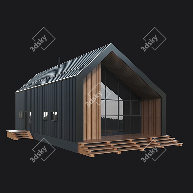 Stylish Wood BarnHouse with Panoramic Windows 3D model image 1