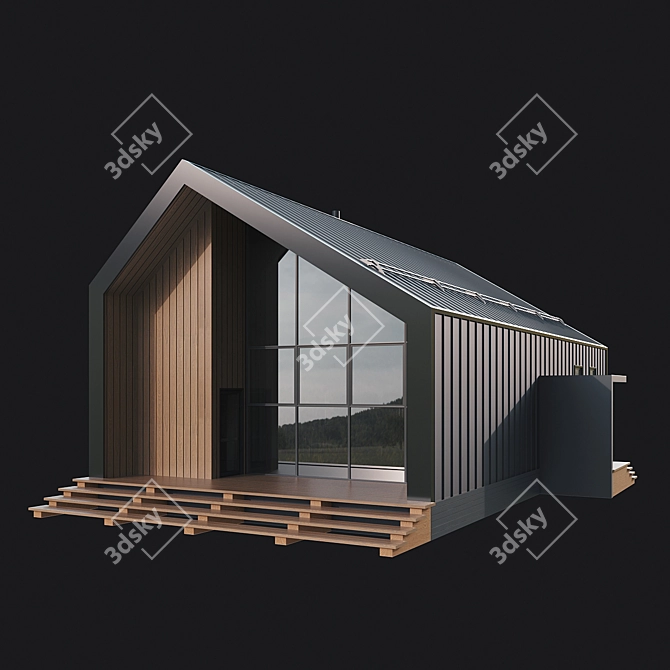 Stylish Wood BarnHouse with Panoramic Windows 3D model image 2