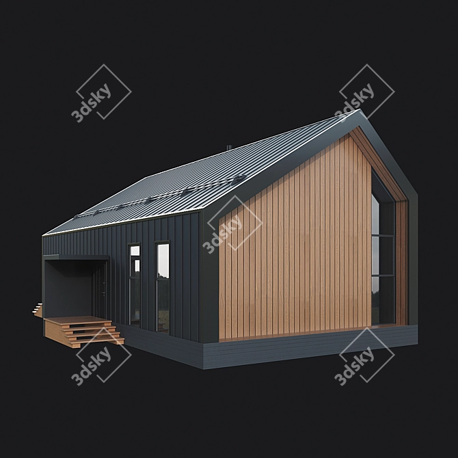 Stylish Wood BarnHouse with Panoramic Windows 3D model image 3