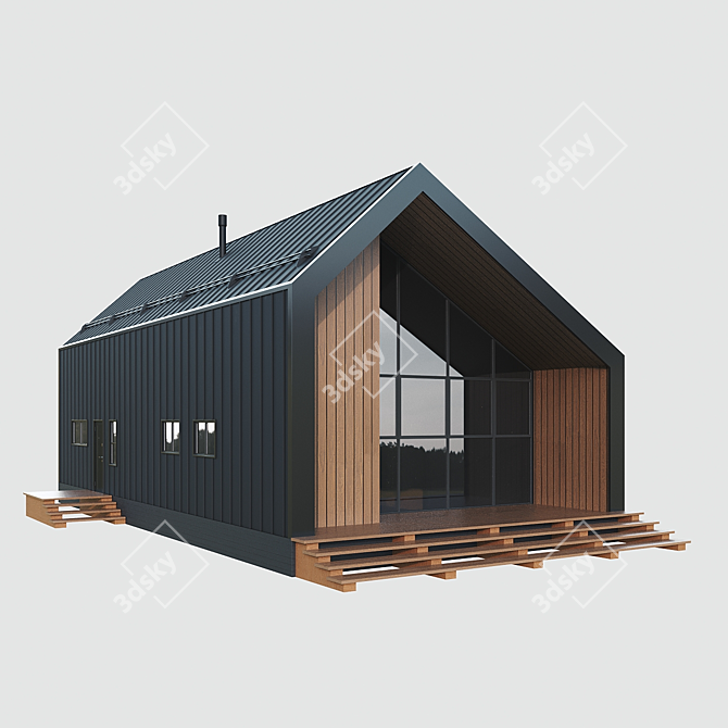 Stylish Wood BarnHouse with Panoramic Windows 3D model image 6