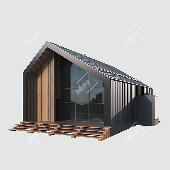Stylish Wood BarnHouse with Panoramic Windows 3D model image 7
