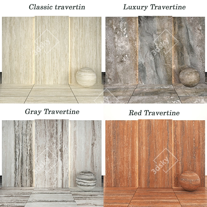 Travertine Collection: Red, Classic, Gray & Luxury Tiles 3D model image 3