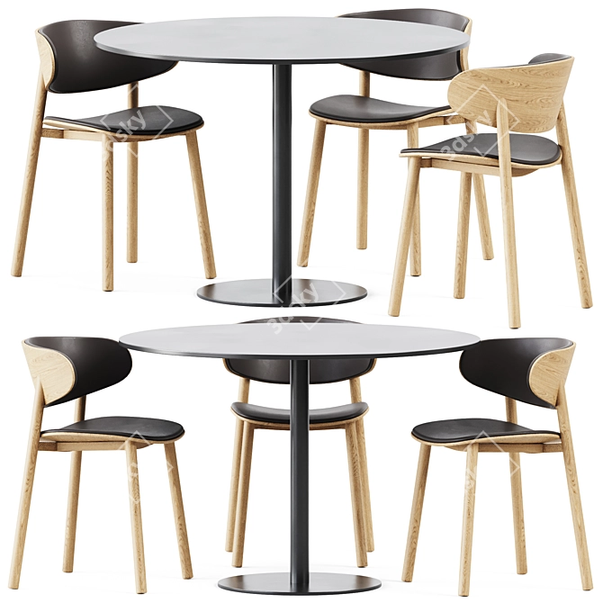 Sleek Sol D1100 Table & Font Wooden Chair 3D model image 1