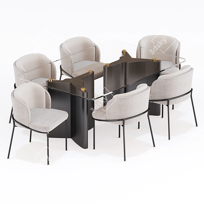 Elegant Minotti 11-Piece Glass Dining Set 3D model image 2