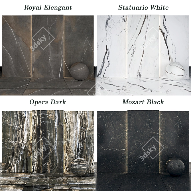 Elegant Marble Collection: Royal, White, Dark & Black 3D model image 2