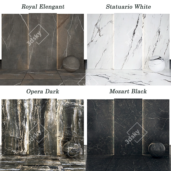 Elegant Marble Collection: Royal, White, Dark & Black 3D model image 3