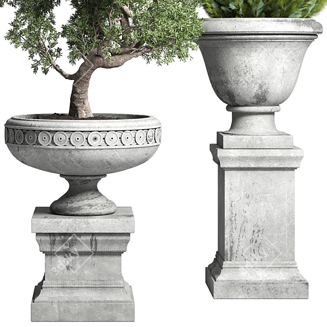 Classic Concrete Bonsai Tree: Outdoor Collection 3D model image 3