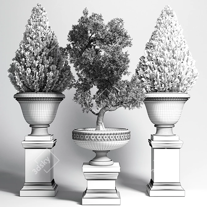 Classic Concrete Bonsai Tree: Outdoor Collection 3D model image 6