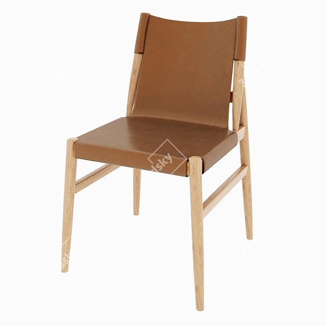 Elegant Wooden Leather Saddle Chair 3D model image 3