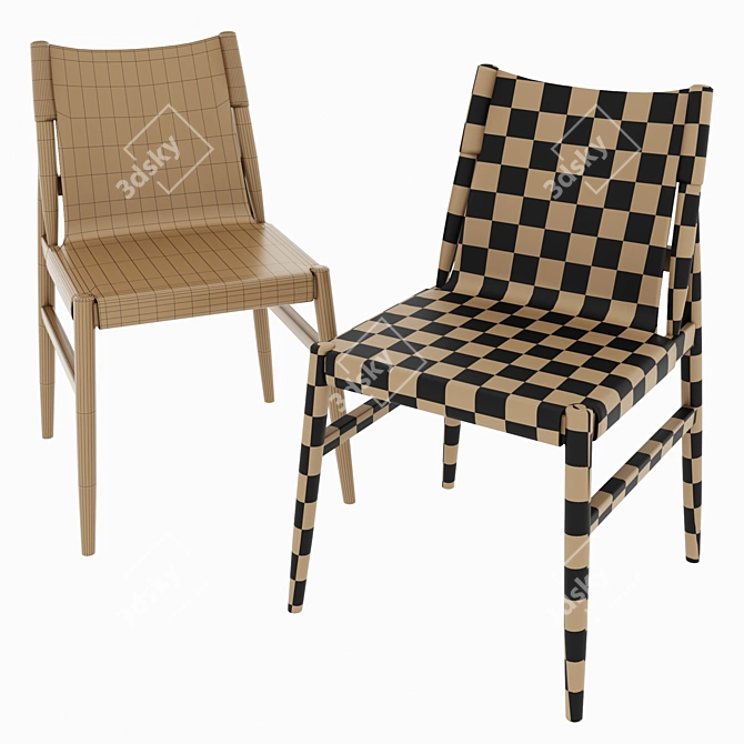 Elegant Wooden Leather Saddle Chair 3D model image 4