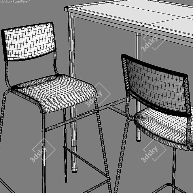 Sleek Black Bar Stool & Oak Table 3D model image 4