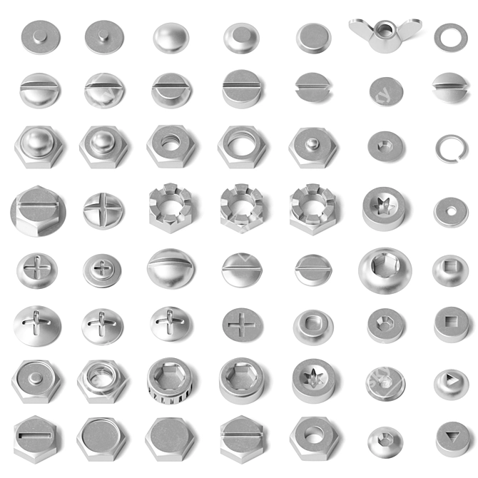 All-in-One Set of Nuts, Bolts, and Washers 3D model image 1