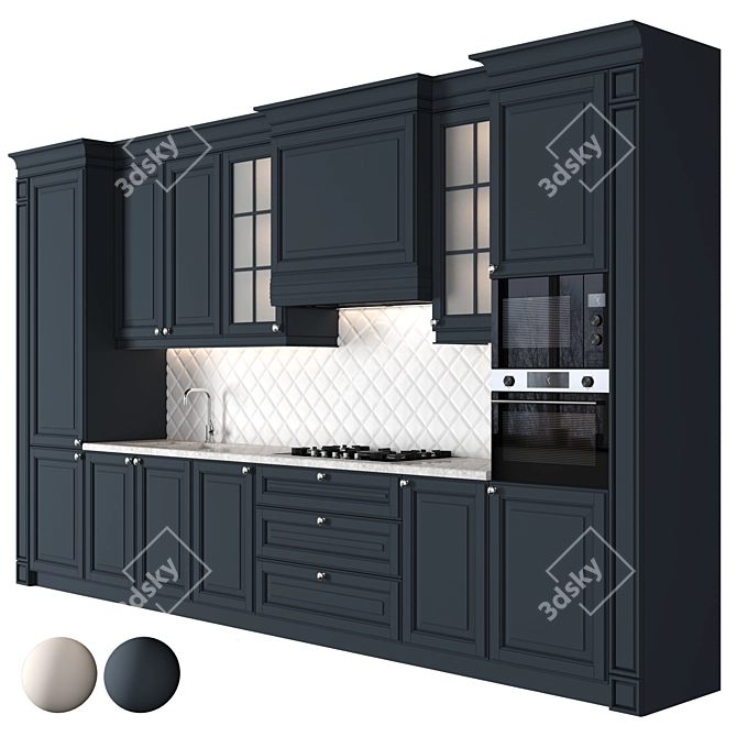 Classic Modular Kitchen: High-quality Render-ready Design 3D model image 2