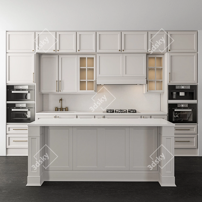 Neo Classic White Kitchen Set 3D model image 1