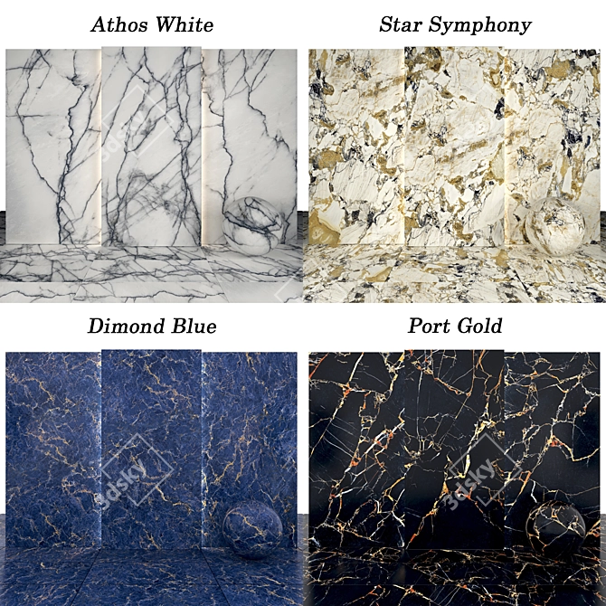 Marble Collection: Port Gold, Athos White, Dimond Blue, Star Symphony 3D model image 2