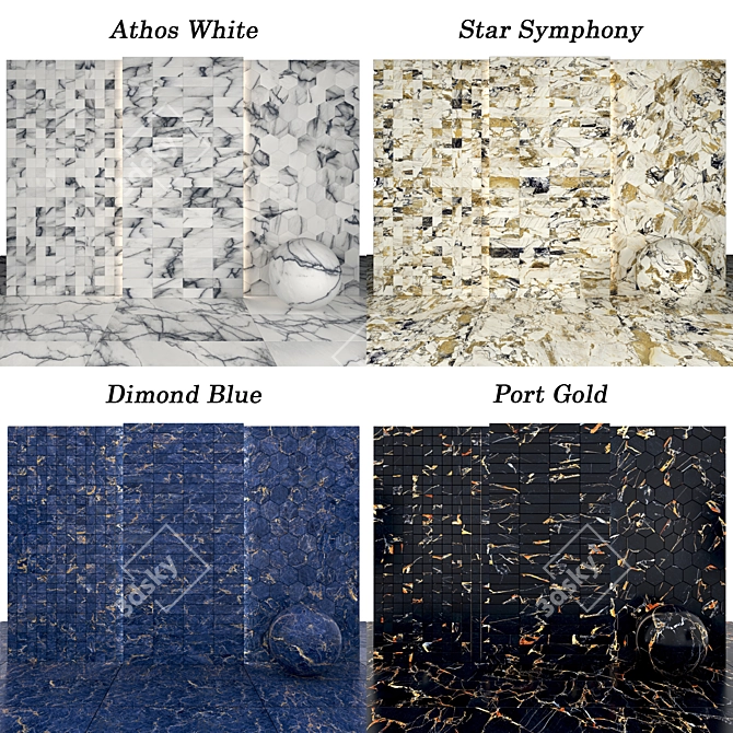 Marble Collection: Port Gold, Athos White, Dimond Blue, Star Symphony 3D model image 3