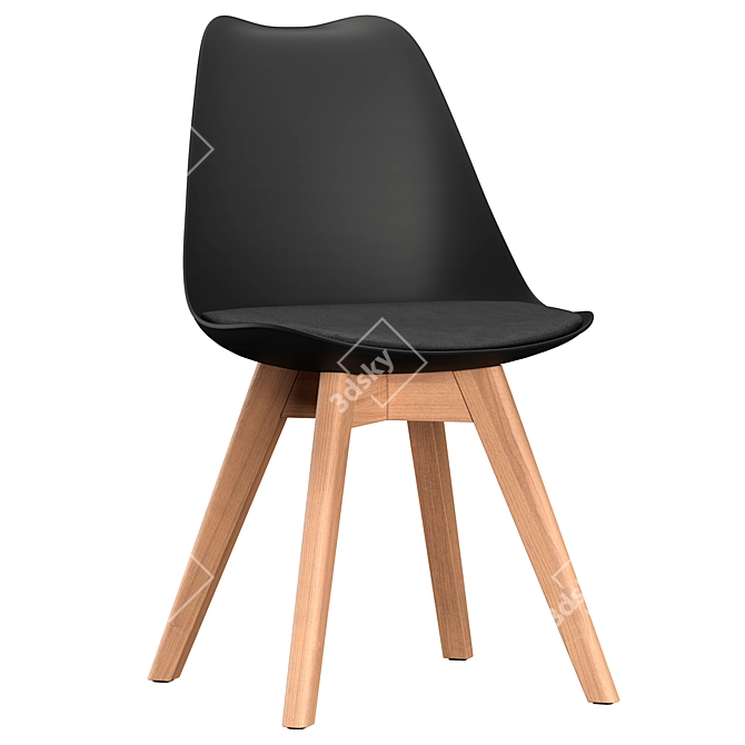 Sleek Black Oak Dining Chairs 3D model image 1