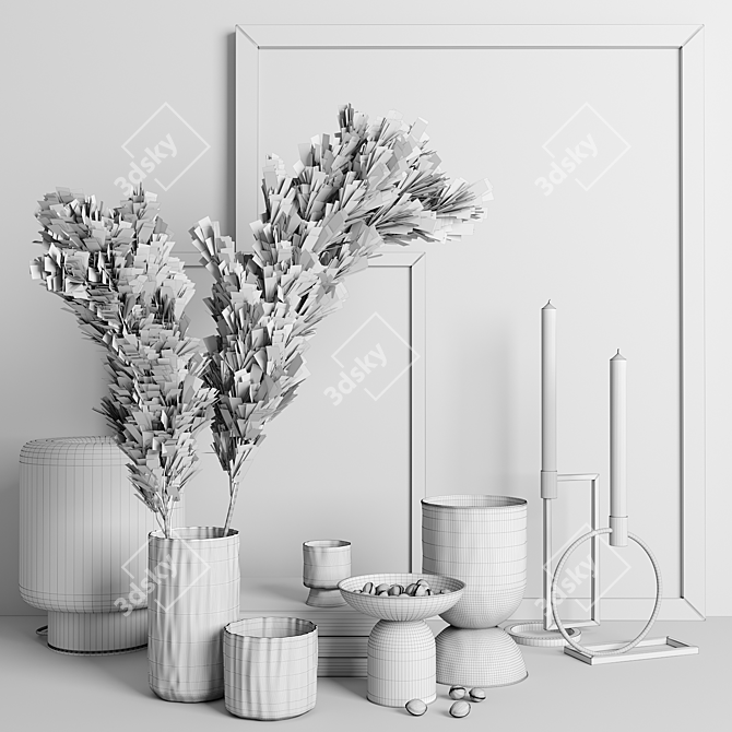 Pampas Grass Ceramic Decor Set 3D model image 4