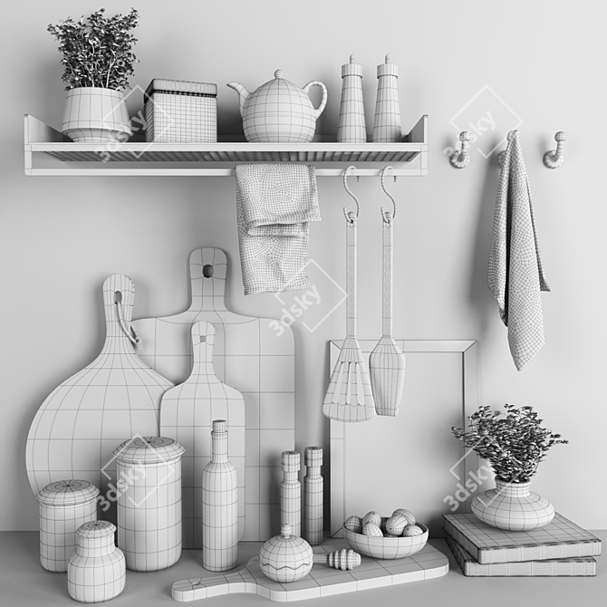 Modern Kitchen Essentials Set 3D model image 5