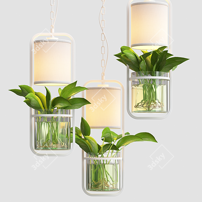 Modern White Metal, Glass, and Fabric Lamp with 50cm Length and 18cm Depth 3D model image 2