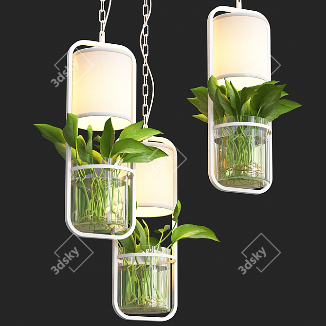 Modern White Metal, Glass, and Fabric Lamp with 50cm Length and 18cm Depth 3D model image 3