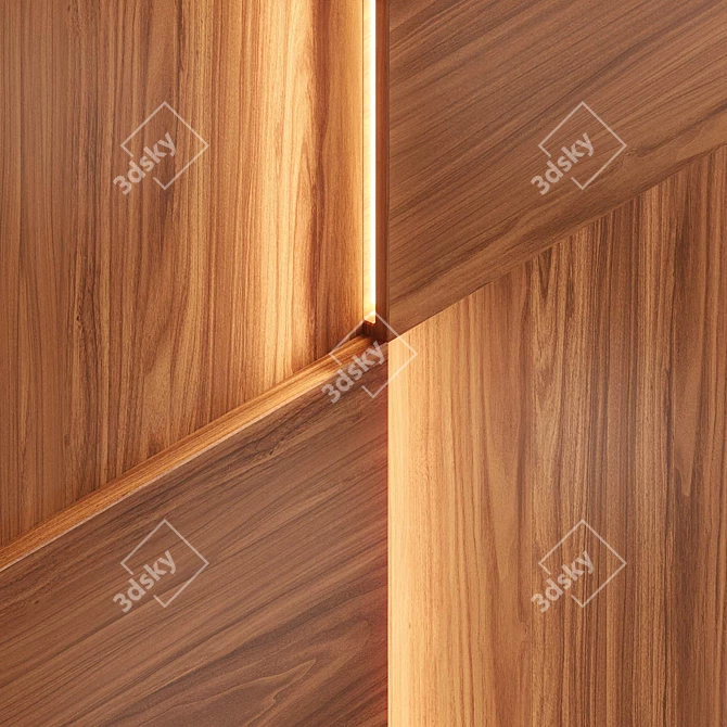 Luxury Walnut Wood 3D Wall Panels with Built-in Lighting - Store 54 3D model image 3