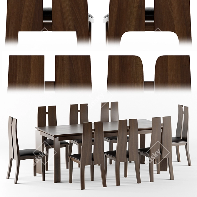 Vietnamese Walnut Table & Chair Set 3D model image 1