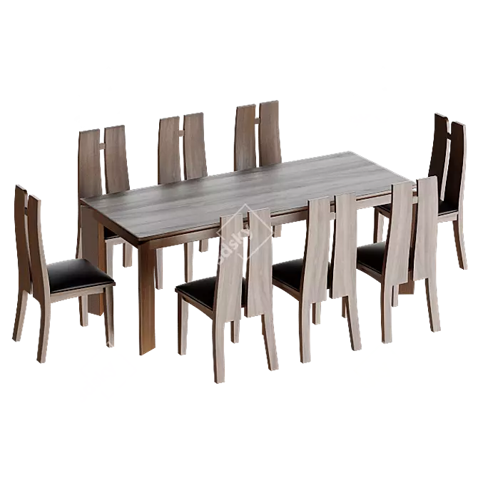 Vietnamese Walnut Table & Chair Set 3D model image 4