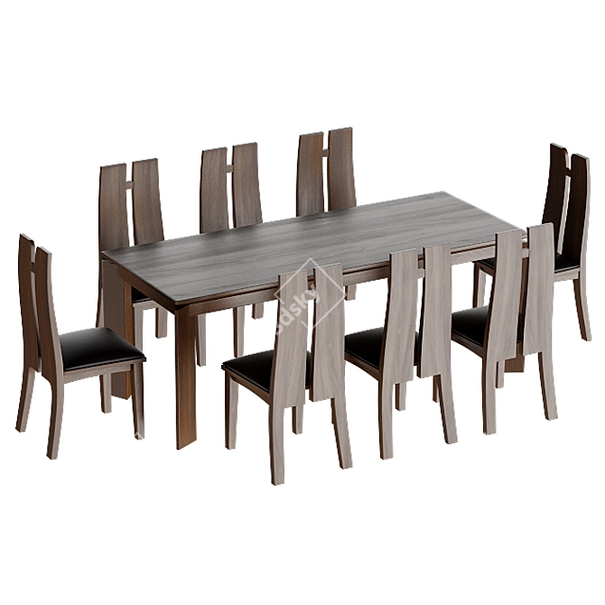 Vietnamese Walnut Table & Chair Set 3D model image 5