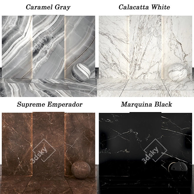 Marble Collection 15: Caramel, Calacatta, Marquina, Supreme 3D model image 2