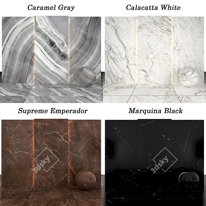 Marble Collection 15: Caramel, Calacatta, Marquina, Supreme 3D model image 3