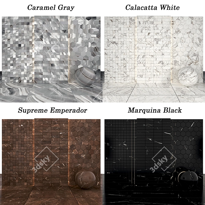 Marble Collection 15: Caramel, Calacatta, Marquina, Supreme 3D model image 4