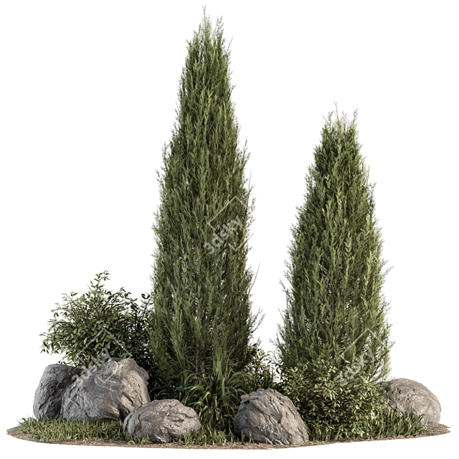 Nature's Oasis: Tree and Bush Garden Set 3D model image 1