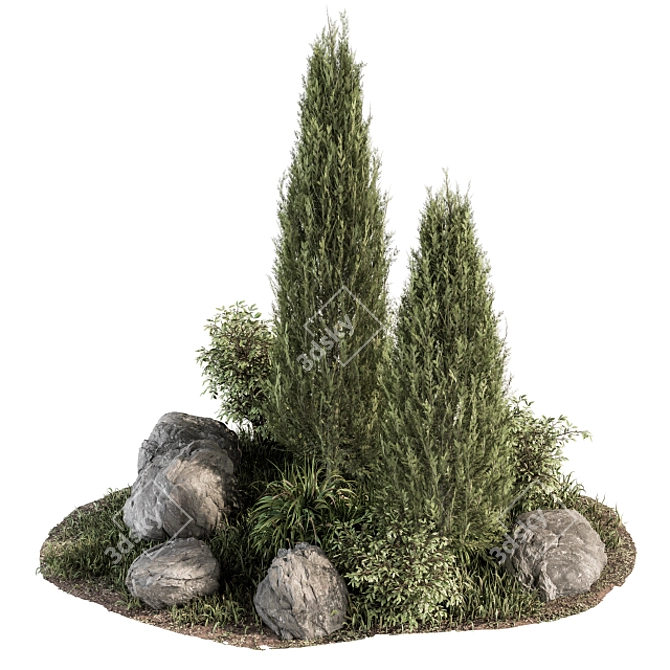 Nature's Oasis: Tree and Bush Garden Set 3D model image 2