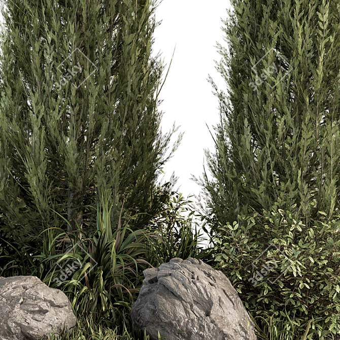 Nature's Oasis: Tree and Bush Garden Set 3D model image 5