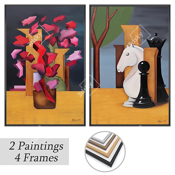 Versatile Wall Art Set 3591 with 2 Paintings & 4 Frame Options 3D model image 1