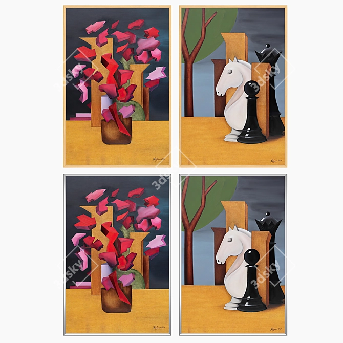 Versatile Wall Art Set 3591 with 2 Paintings & 4 Frame Options 3D model image 3