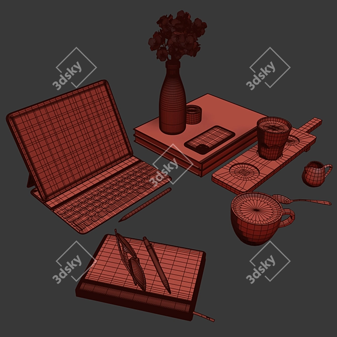 Cafe Table Décor Set 3D model image 6