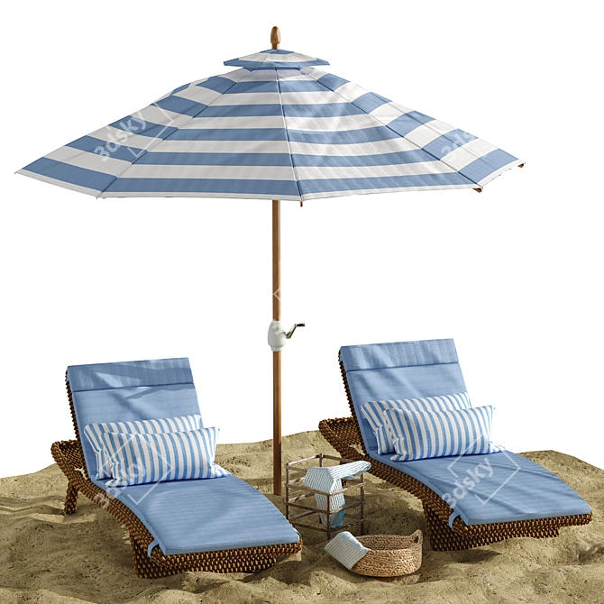 Sunset Relaxation: Beach Umbrella & Chaise Longue Set 3D model image 1