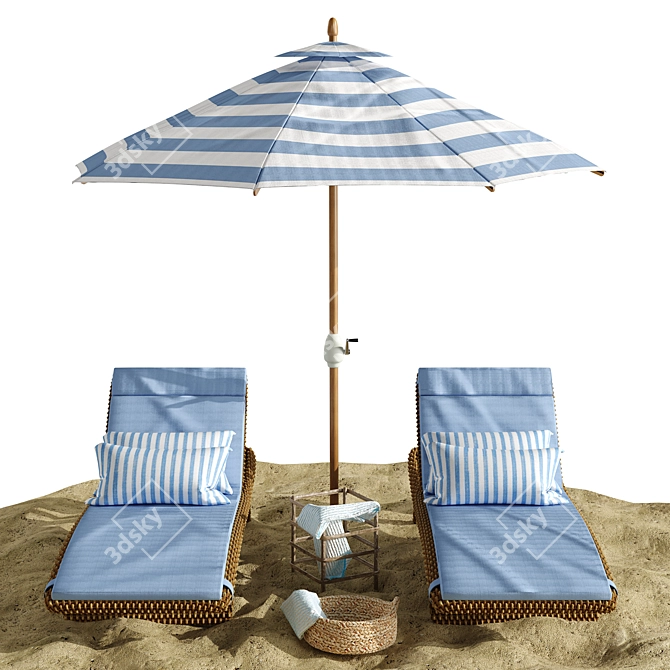 Sunset Relaxation: Beach Umbrella & Chaise Longue Set 3D model image 2