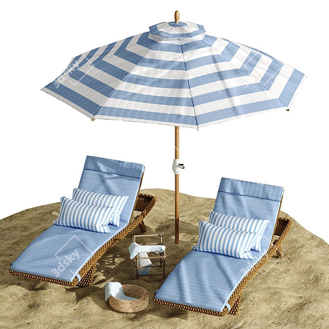 Sunset Relaxation: Beach Umbrella & Chaise Longue Set 3D model image 3