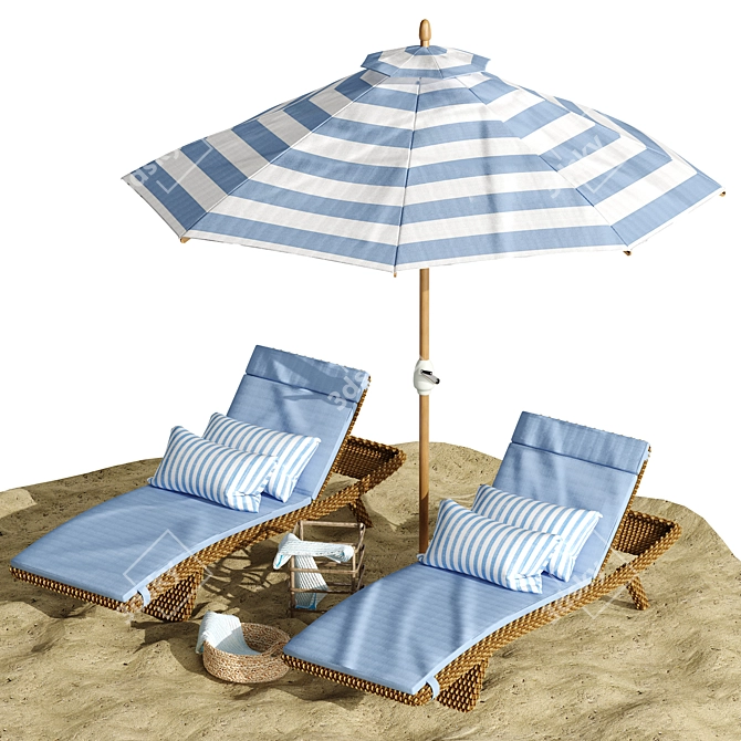 Sunset Relaxation: Beach Umbrella & Chaise Longue Set 3D model image 4