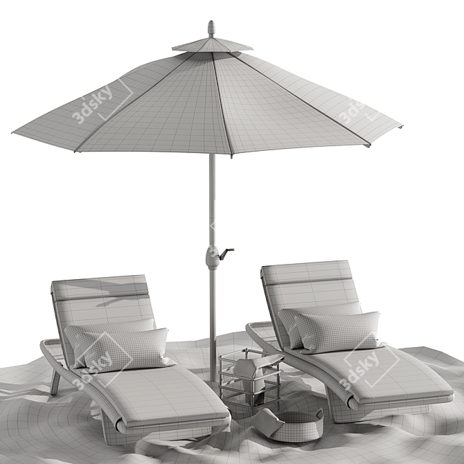 Sunset Relaxation: Beach Umbrella & Chaise Longue Set 3D model image 5