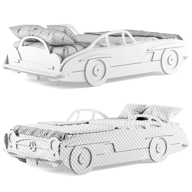 Title: WoodFamily MB 300SL Kids Car Bed 3D model image 3