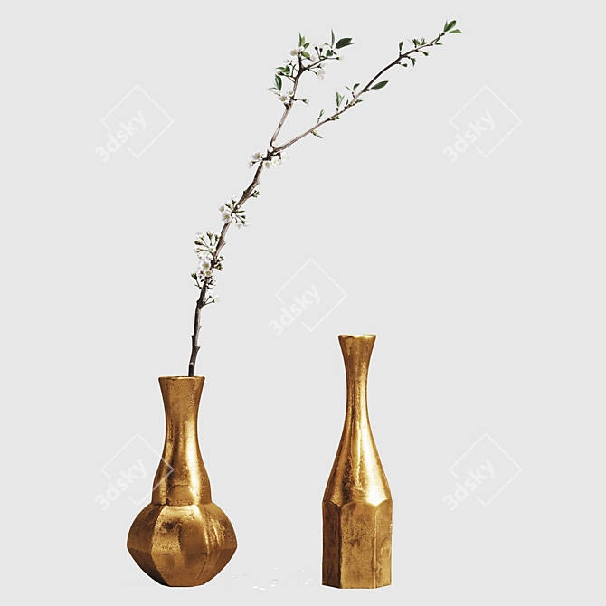 Elegant Aluminum Vases with Cherry Branch 3D model image 13