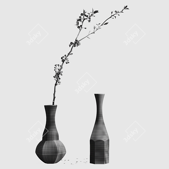 Elegant Aluminum Vases with Cherry Branch 3D model image 21