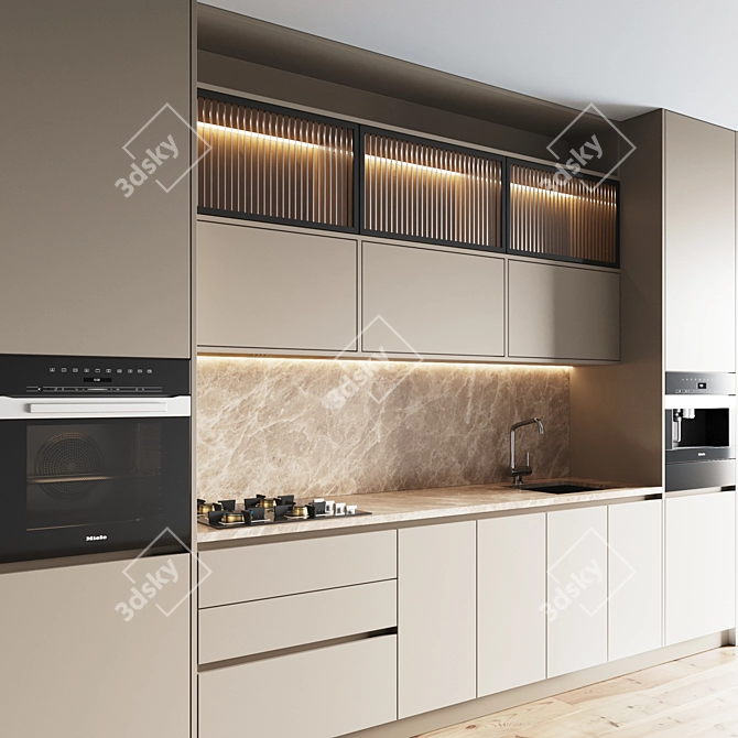 Modern Kitchen Set: Gas Hob, Oven, Coffee Machine, Sink & Hood 3D model image 2