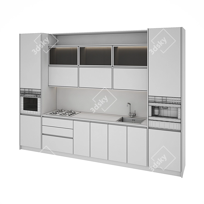 Modern Kitchen Set: Gas Hob, Oven, Coffee Machine, Sink & Hood 3D model image 5