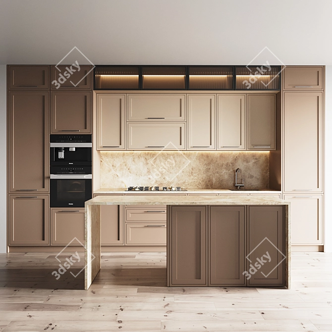 Modern Kitchen Set - Gas Hob, Oven, Coffee Machine, Sink & Hood 3D model image 1