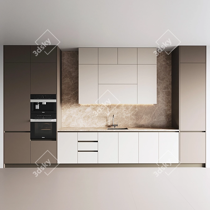 Modern Kitchen Set with Gas Hob, Oven, Coffee Machine, Sink & Hood 3D model image 4